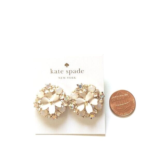 New! KATE SPADE Statement Floral Crystal Stud Sparkle Earrings White - Picture 7 of 7